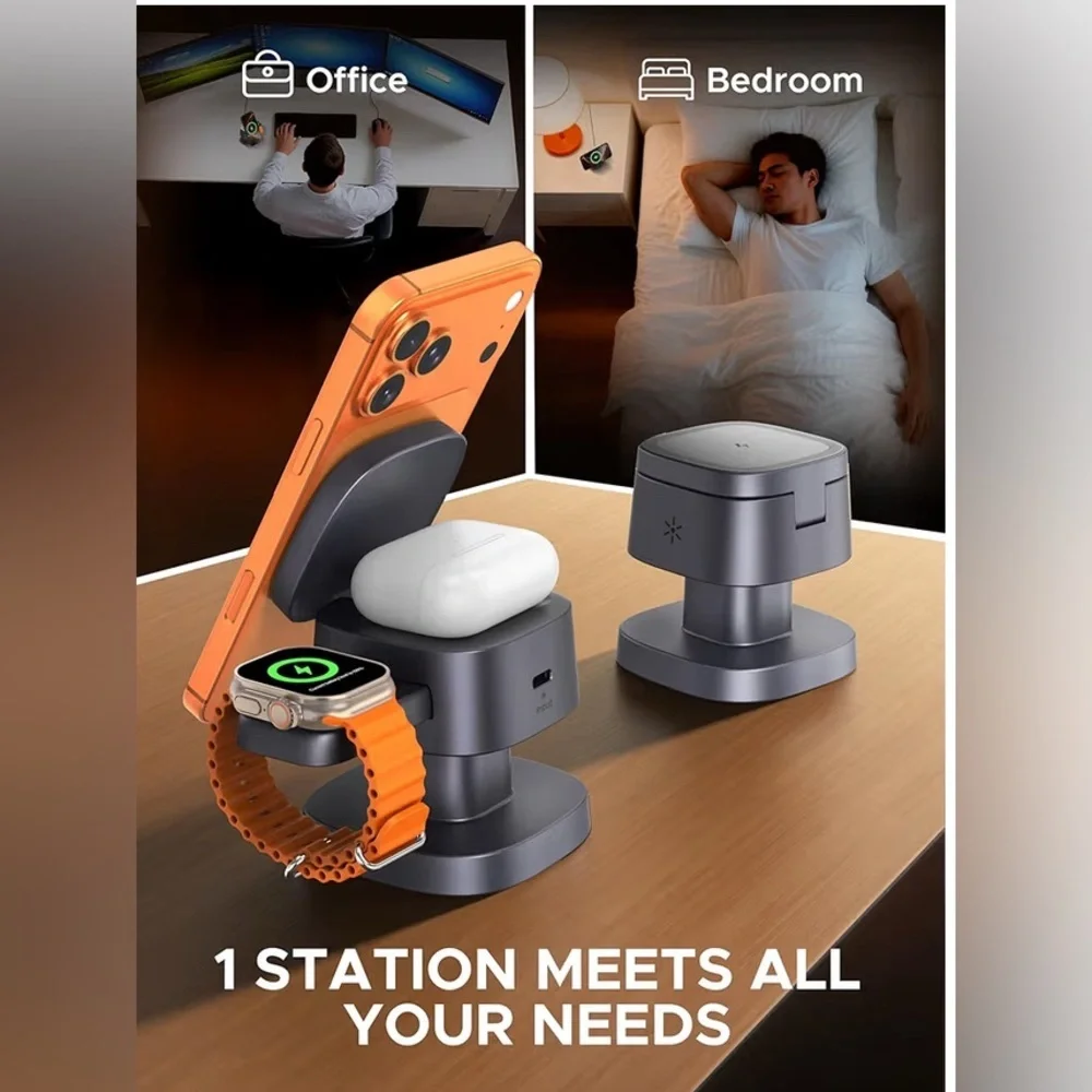 3-in-1 Charging Station with Orange Accents New Open Box